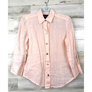 Linda Allard Ellen Tracy Womens 2 Peach Linen Button Down Shirt Summer Top